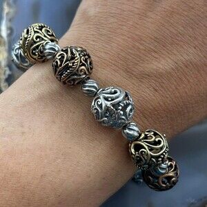 Carolyn Pollack Sterling, Brass, Copper Decorated Swirl Beads Bracelet For Women